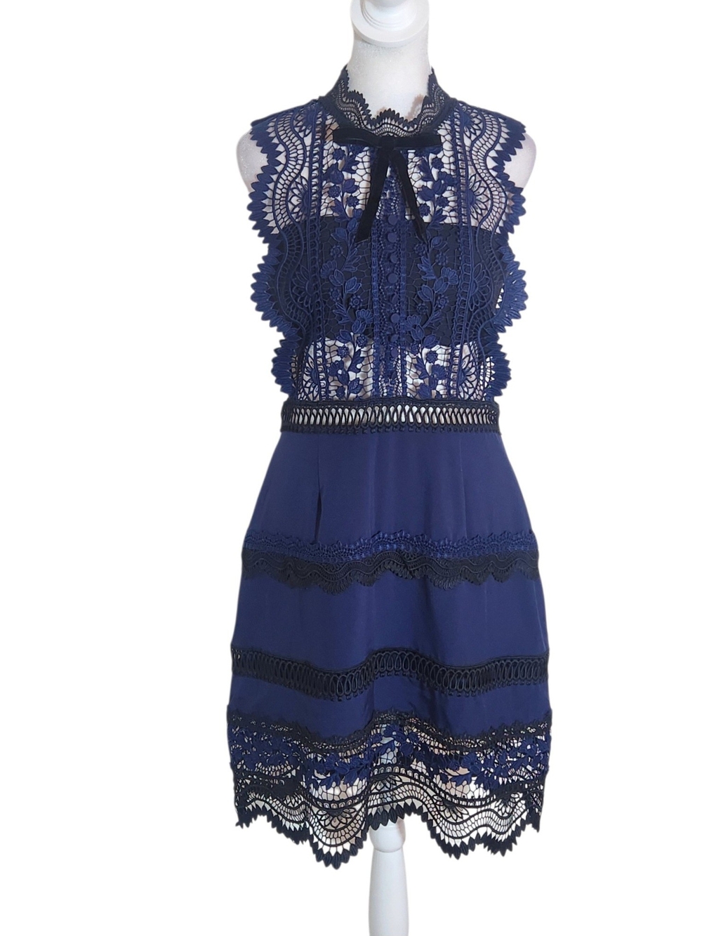 Self-Portrait Navy and Black Lace Cutout Cocktail Mini Dress Size 8
